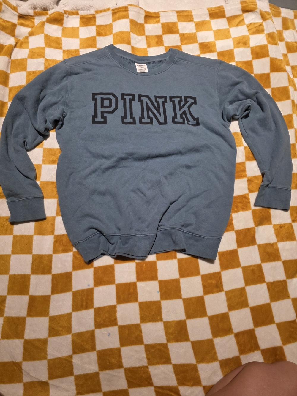 PINK Victoria's Secret Men's Crewneck Sweatshirt - Slate Blue with Black Logo